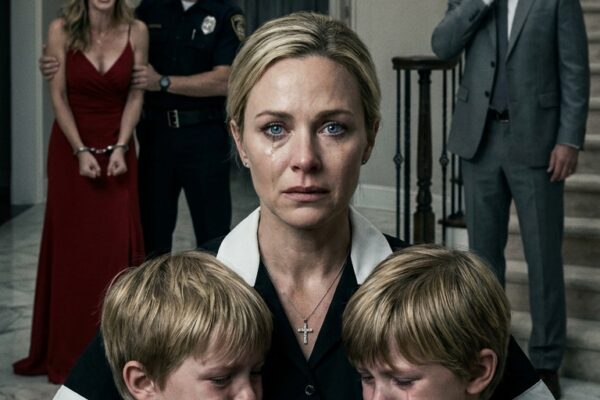 Meine sechsjährigen Zwillinge schrien auf, als die Polizei ihr Kindermädchen in Handschellen legte. „Sie hat uns bestohlen“, grinste meine Frau, während sie zusah, wie die Beamten die weinende Frau abführten. Meine Söhne hatten Angst – aber nicht vor der Polizei. Als es endlich still im Haus war, machte ich ihnen heiße Schokolade, um sie zu beruhigen. Doch später in der Nacht zog mich einer meiner Zwillinge zitternd vor Entsetzen an sich und flüsterte mir ein Geheimnis zu, das meine Welt erschütterte.