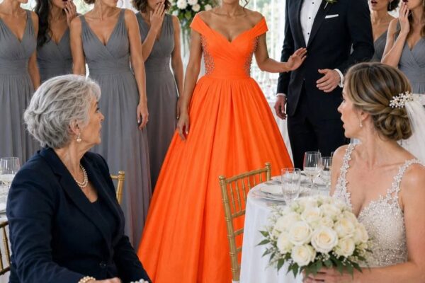 Meine Schwester kleidete alle Brautjungfern in lavendelfarbene Seide, drückte mir dann ein neonoranges Kleid in Größe 2XL in die Hand und sagte ihren milliardenschweren Schwiegereltern, ich sei eine „instabile Veteranin“, aber eine Frage der Großmutter des Bräutigams beim Empfang ließ ihre perfekte Hochzeit zusammenbrechen.