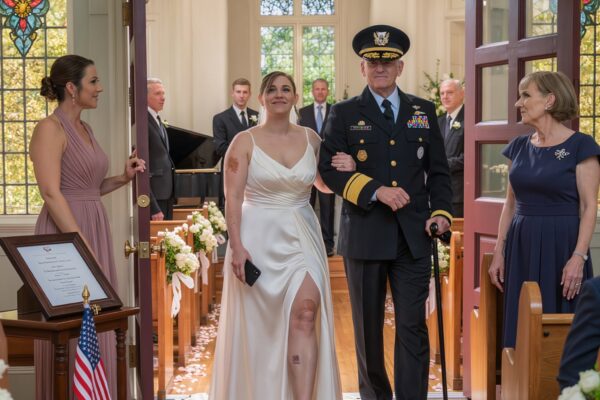 Fünfzehn Minuten vor meiner Hochzeit schrieb mir mein Vater: „In dem Kleid führe ich dich nicht zum Altar“, und meine Mutter meinte, ich würde sie blamieren – doch als sich die Kapellentüren öffneten und sie den alten Soldaten neben mir sahen, wurde mein Vater kreidebleich.