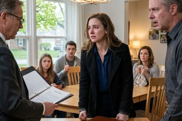 Sie kam wegen des Briefes ihrer Großmutter nach Hause. Ihr Vater fürchtete das Hauptbuch