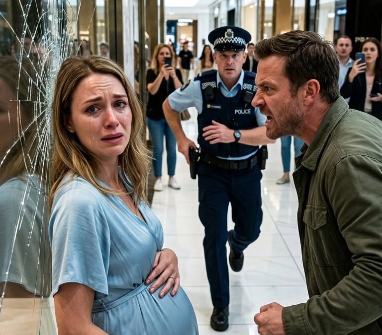 ‘Niemand zal je ooit geloven,’ sneerde mijn man, terwijl hij mijn gekneusde pols beetpakte en me in een glazen vitrine duwde terwijl ik zeven maanden zwanger was. Omdat hij er zeker van was dat zijn rijkdom hem onaantastbaar maakte, glimlachte hij terwijl doodsbange klanten wegkeken. Die glimlach verdween toen de deur van de boetiek openging en een politieagent naar binnen stapte. Op het moment dat hij de vlekken op mijn pols zag, greep hij naar…
