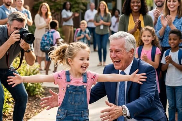 Een miljardair bezocht een weeshuis voor een publiciteitsstunt, waarna een klein meisje gillend naar hem toe rende: “Papa!”