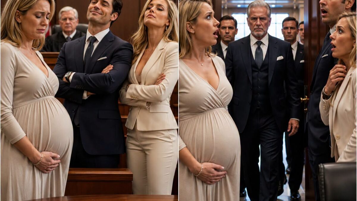 Tijdens mijn scheidingszitting oordeelde de rechter dat ik met lege handen zou vertrekken. Mijn man stond naast zijn maîtresse met een zelfvoldane uitdrukking die triomf uitstraalde. “We zullen nog wel zien hoe jij en die baby het zonder mij redden,” sneerde hij. Ik liet mijn hoofd zakken en slikte de vernedering in – totdat de deuren van de rechtszaal plotseling openvlogen. Een miljardair stapte naar binnen, zijn ogen op mij gericht. “Zonder jou zullen mijn dochter en kleinkind als royalty leven.” De glimlach verdween onmiddellijk van het gezicht van mijn man.
