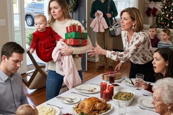 Oma maakte haar kleine baby belachelijk met Kerstmis. Toen kwam mama naar de deur.