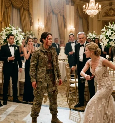 Ich habe meiner Familie nie erzählt, dass ich zum Generalmajor befördert worden war, nachdem sie mich rausgeworfen hatten. Zehn Jahre später traf ich sie wieder – auf der Hochzeit meiner Schwester. Mein Vater grinste höhnisch und sagte: „Deine Schwester hat einen Volltreffer gelandet. Und du siehst immer noch aus wie Dreck.“ Ich sagte nichts, aber ich streifte versehentlich meine Schwester. Sie dachte, ich wollte ihr Image sabotieren, und schwang in einem Wutanfall eine Weinflasche nach mir. Während ich benommen zurücktaumelte, richtete sich plötzlich ein Scheinwerfer auf mich. „Bitte erheben Sie Ihre Gläser auf unseren Ehrengast.“ WAS DANN FOLGTE, ZERSTÖRTE IHRE TRÄUME, DAUERHAFT IN EINEN REICHTUM EINZUHEIMEN.